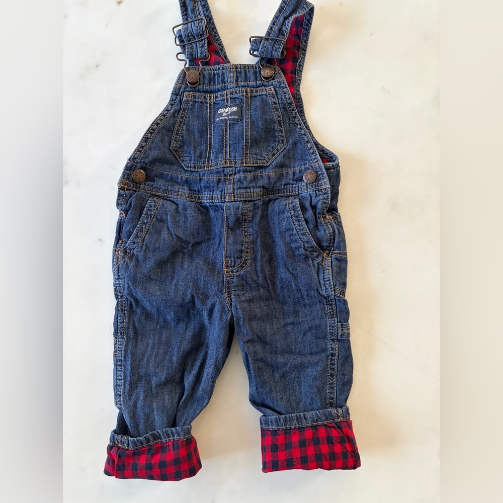 OshKosh B'gosh Blue Denim Overalls with Red Accents